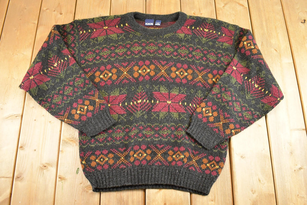 Vintage 1990s Honors Knit Crewneck Sweater Womens L  90's Abstract Pattern 3D Knitted Sweatshirt