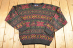 Vintage 1990s Honors Knit Crewneck Sweater Womens L  90's Abstract Pattern 3D Knitted Sweatshirt