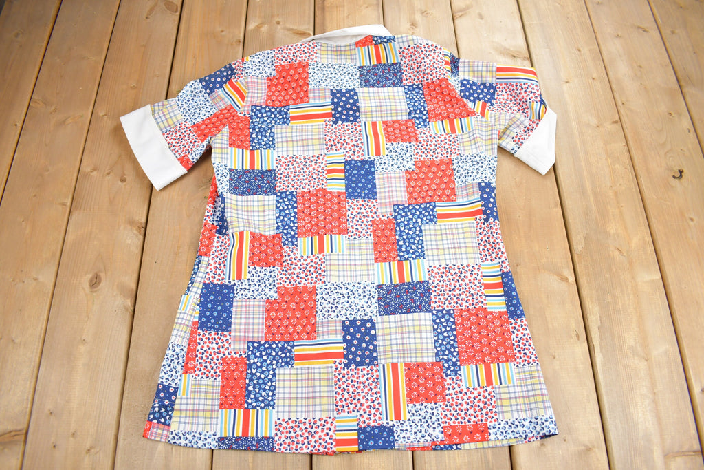 Vintage 1960s Patchwork Button Up Short Sleeve Polyester Shirt