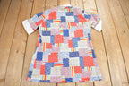 Vintage 1960s Patchwork Button Up Short Sleeve Polyester Shirt