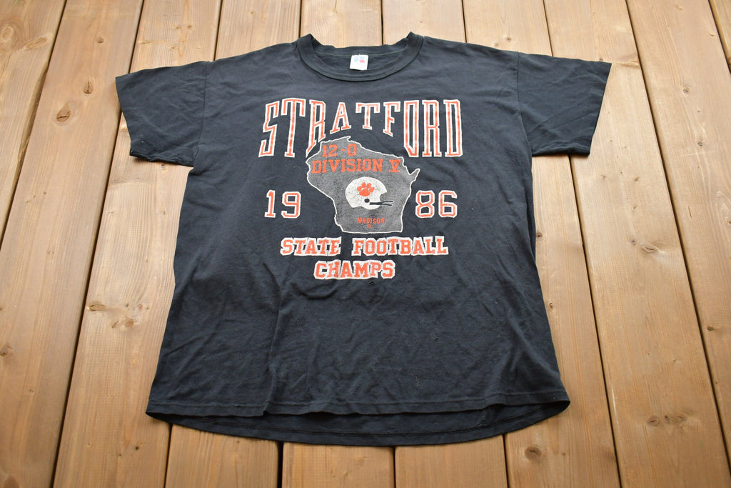 Vintage 1986 Stratford State Football Champs Russell Athletics T-Shirt