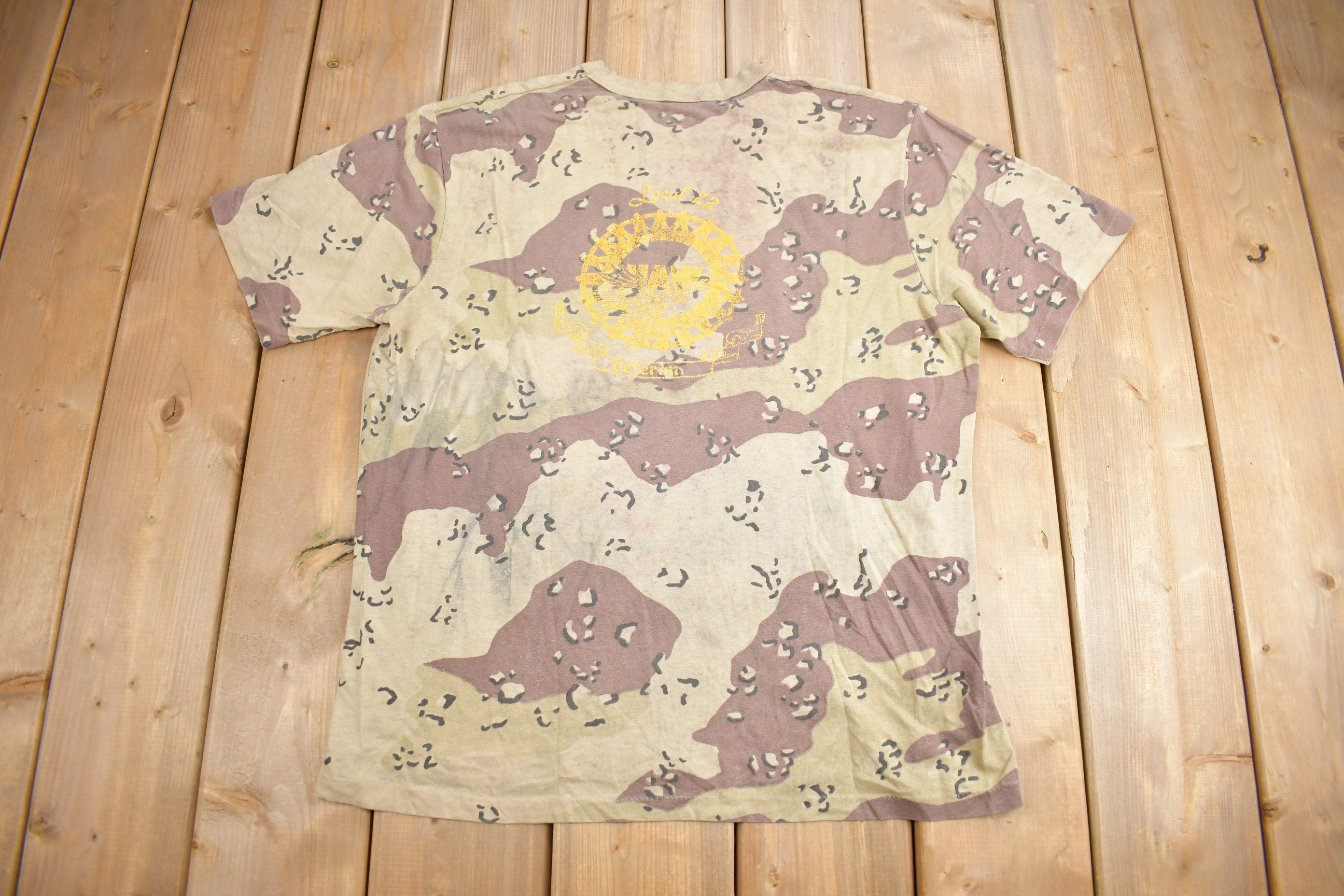 Vintage 1980s American Veteran Graphic Desert Camo T Shirt
