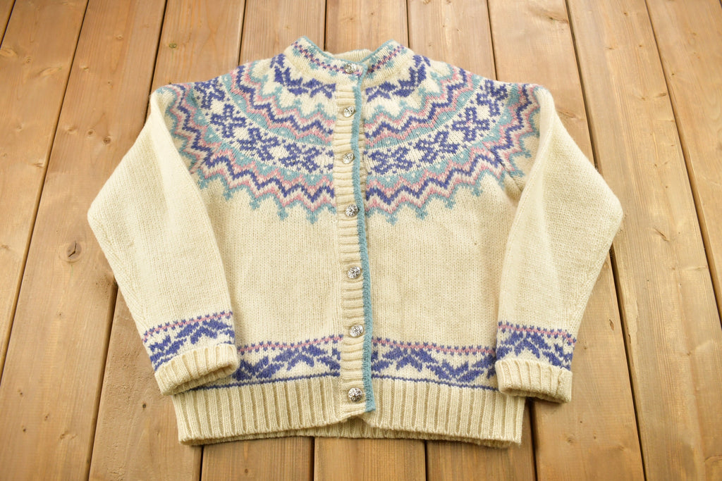 Vintage 1990s Woolrich Woman Knitted Wool Snowflake Cardigan Sweater
