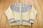 Vintage 1990s Woolrich Woman Knitted Wool Snowflake Cardigan Sweater