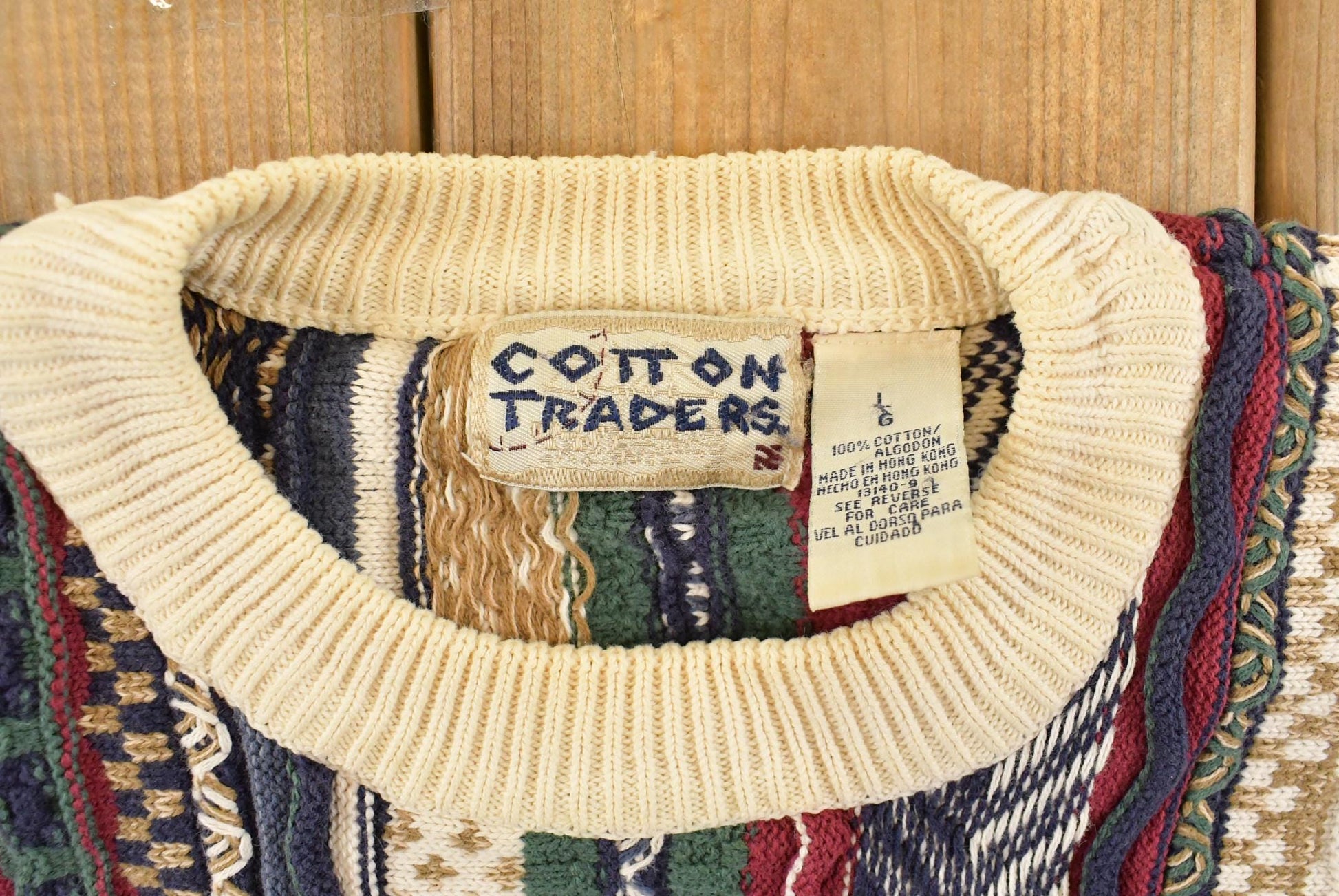 Vintage 1990s Cotton Traders 3D Cable Knit Crewneck Sweater Men's Medium