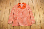 Vintage 1960s Orange Geo Metric Pattern Button Up Overcoat