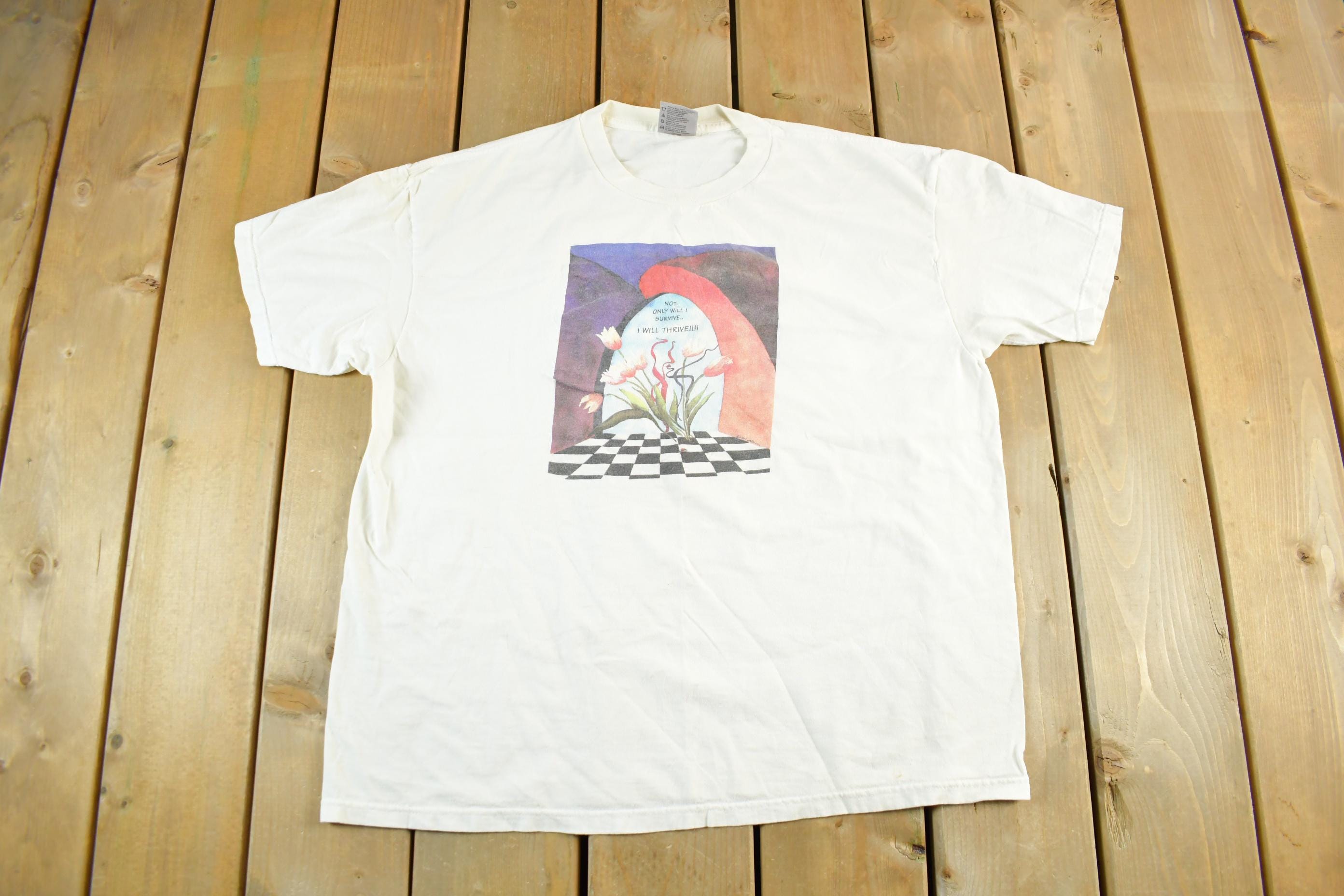 Vintage 1990s Floral I Will Thrive T Shirt Men's XL