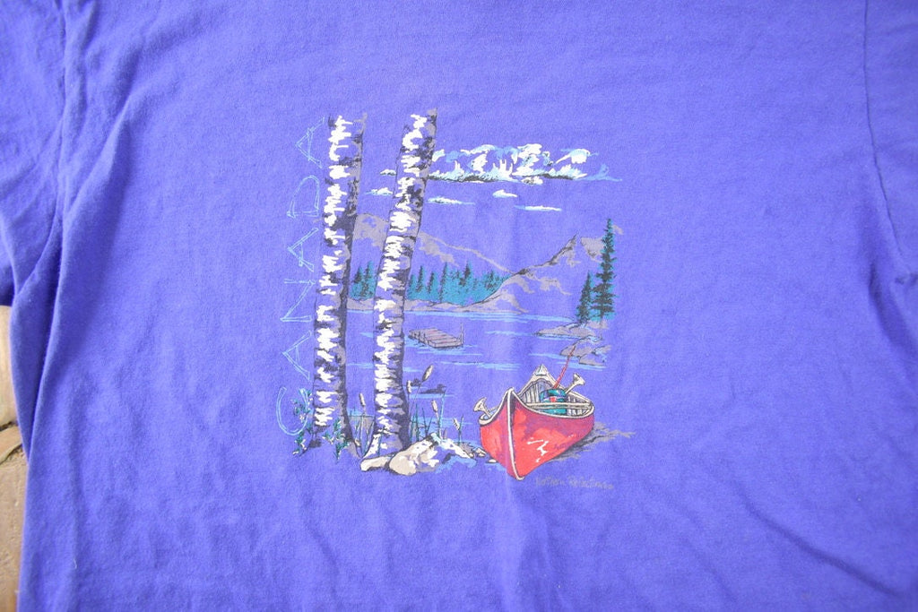 Vintage 1990s Northern Reflections Lake Landscape Souvenir T Shirt Made In Canada