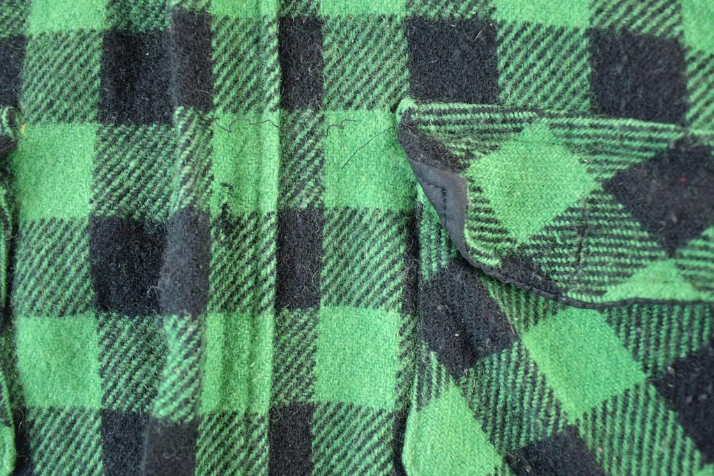 Vintage 1960s Melton Plaid Button Up Shirt Mens L