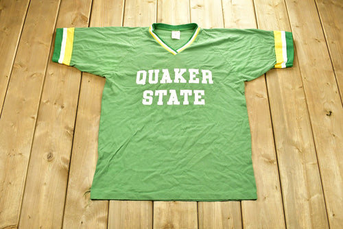 Vintage 1980s University of Quaker State Collegiate Ringer T-Shirt / Single Stitch / NCAA Tee / Americana / Sportswear / Athleisure