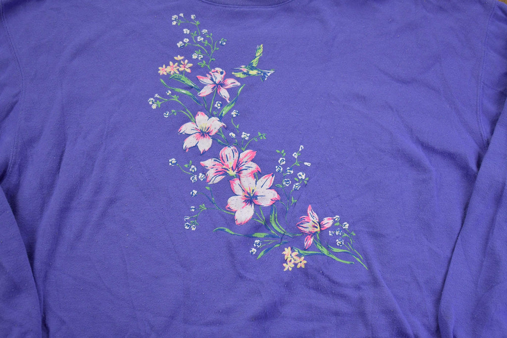 Vintage 1990s Flower Embroidery Cute Grandma Style Crewneck Sweater Made In USA - Large
