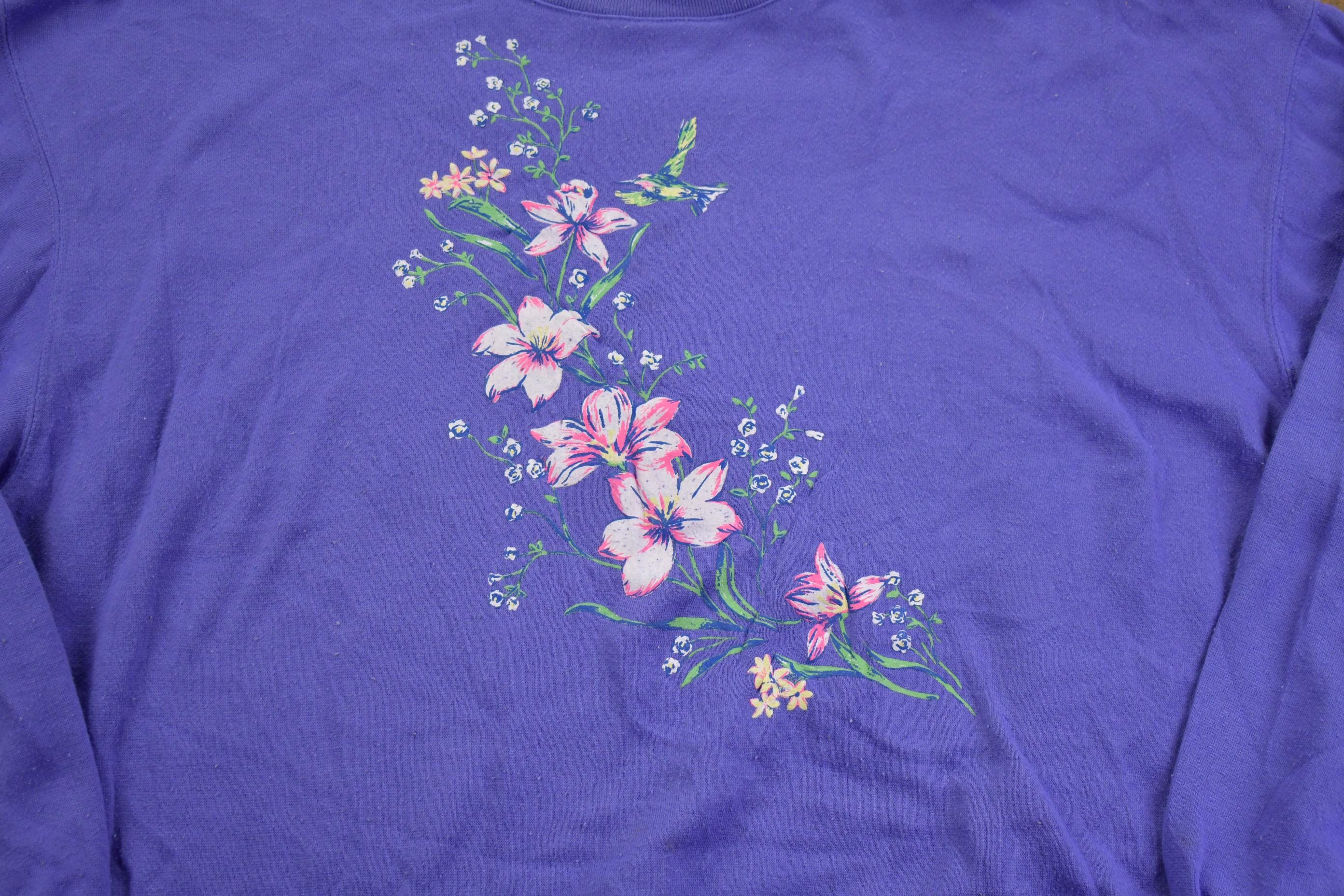 Vintage 1990s Flower Embroidery Cute Grandma Style Crewneck Sweater Made In USA - Large