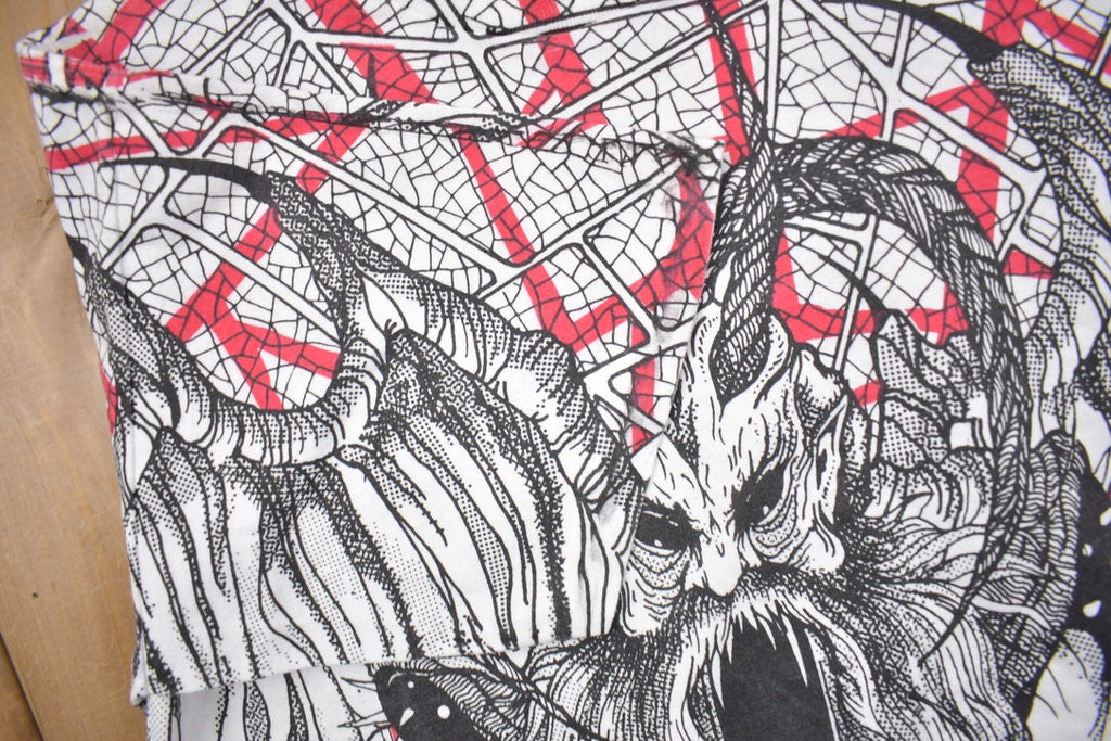 Vintage 1990s Morbid Rags Demon Graphic All Over Print T-Shirt