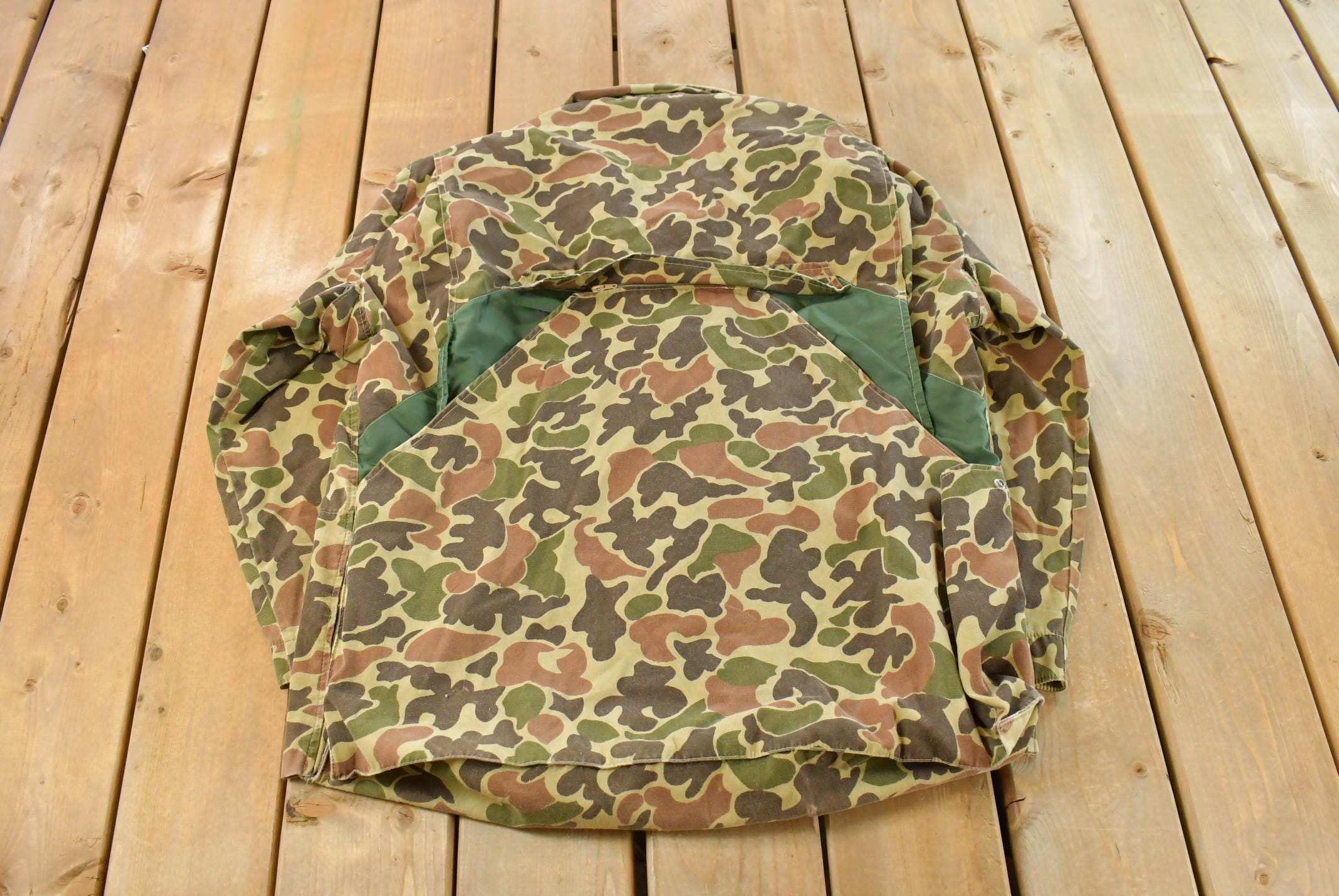 Vintage 1970s Duck Camo Canvas Hunting Jacket Men's L