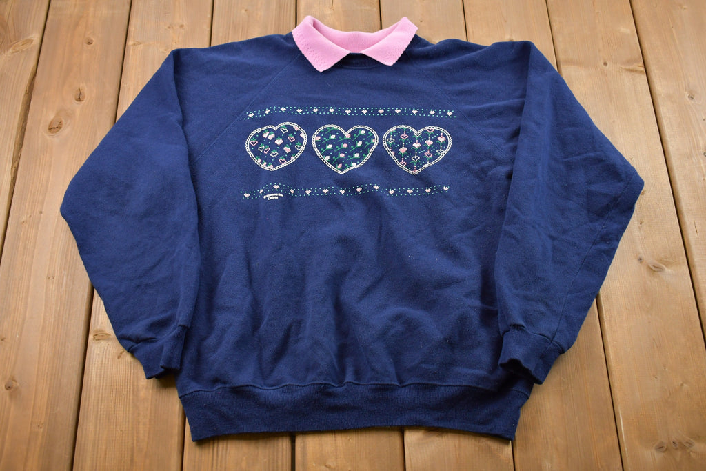 Vintage 1990s Heart Embroidered Collar Crewneck