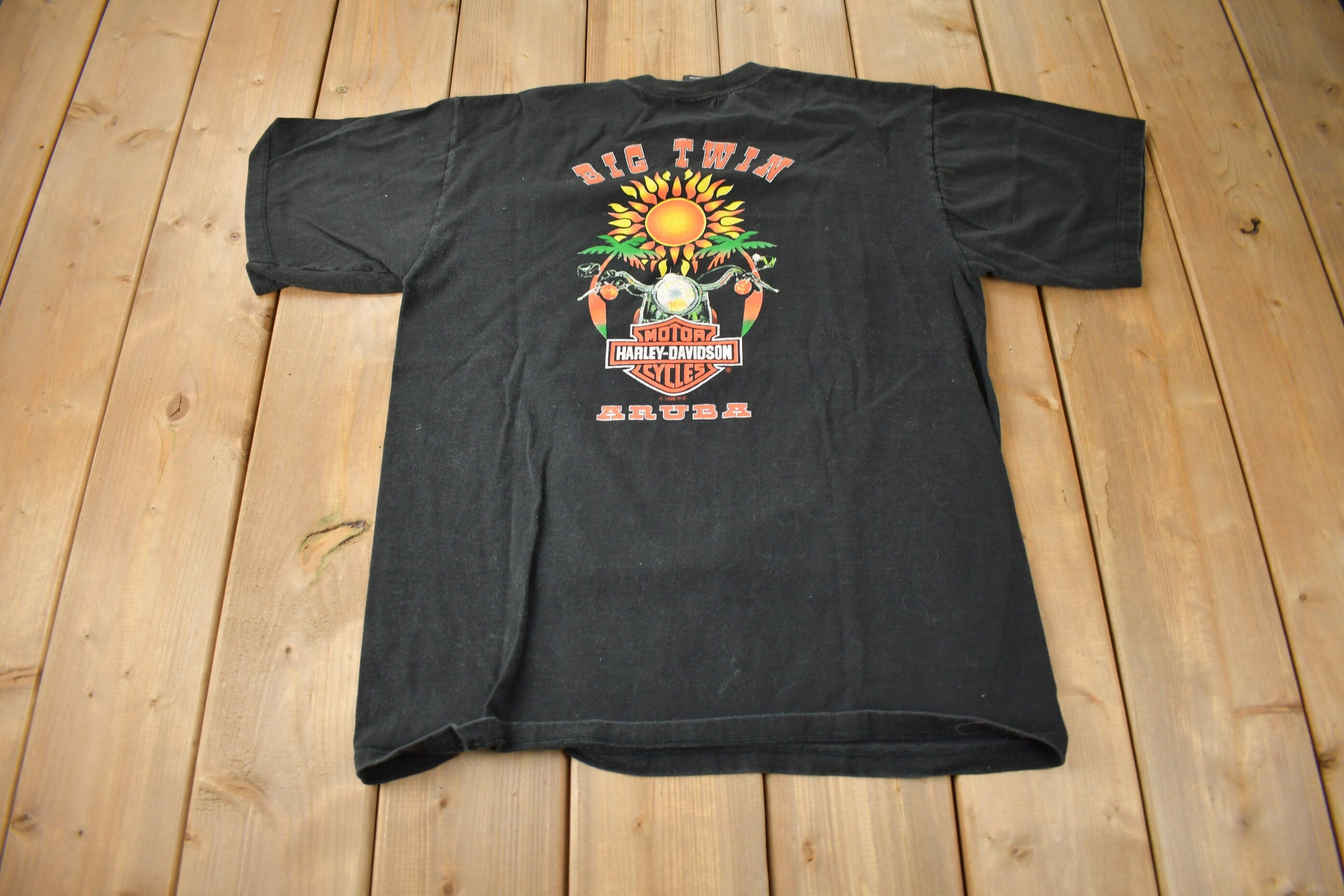 Vintage 1998 Caribbean Harley Davidson Big Twin Aruba Graphic T-Shirt Size M