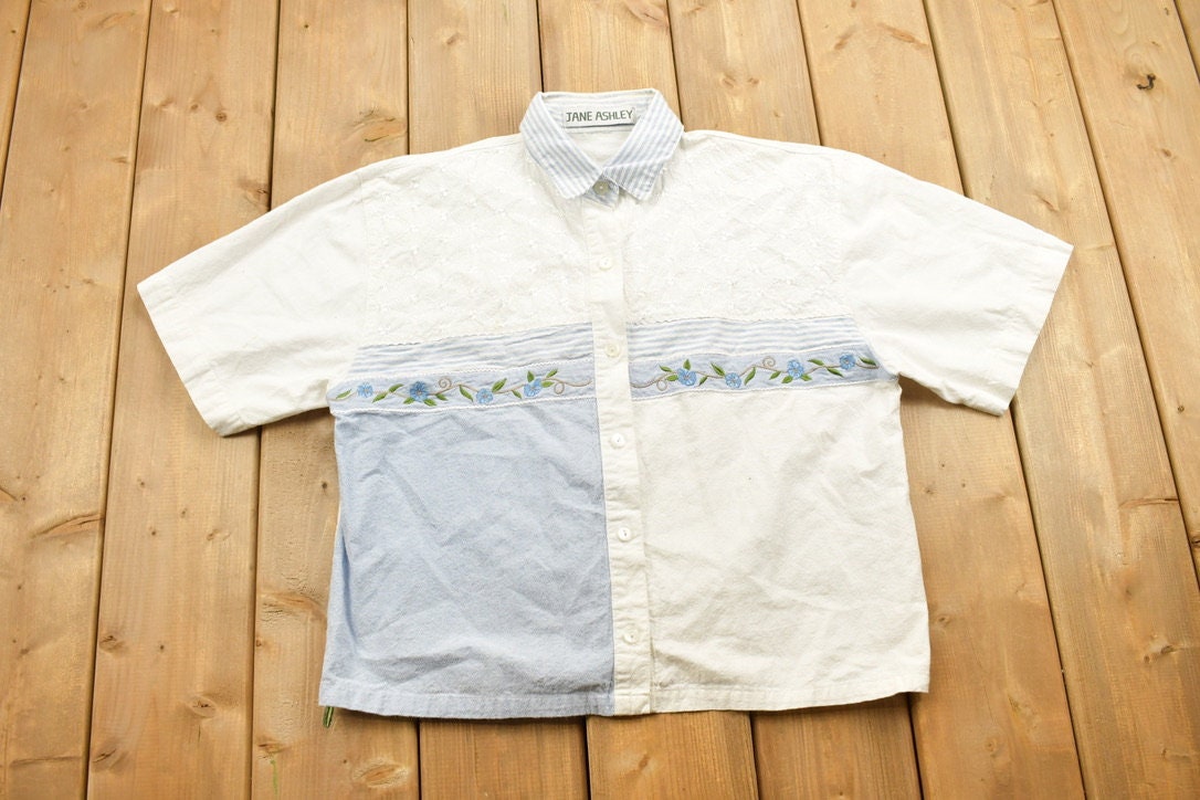 Vintage 1990s Jane Ashley Floral Color Block Button Up Shirt