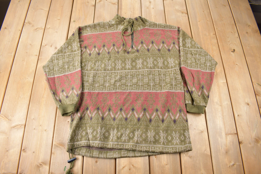 Vintage 1990s Impact All Over Print Quarter Zip Fleece Sweater Size Medium