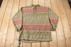 Vintage 1990s Impact All Over Print Quarter Zip Fleece Sweater Size Medium