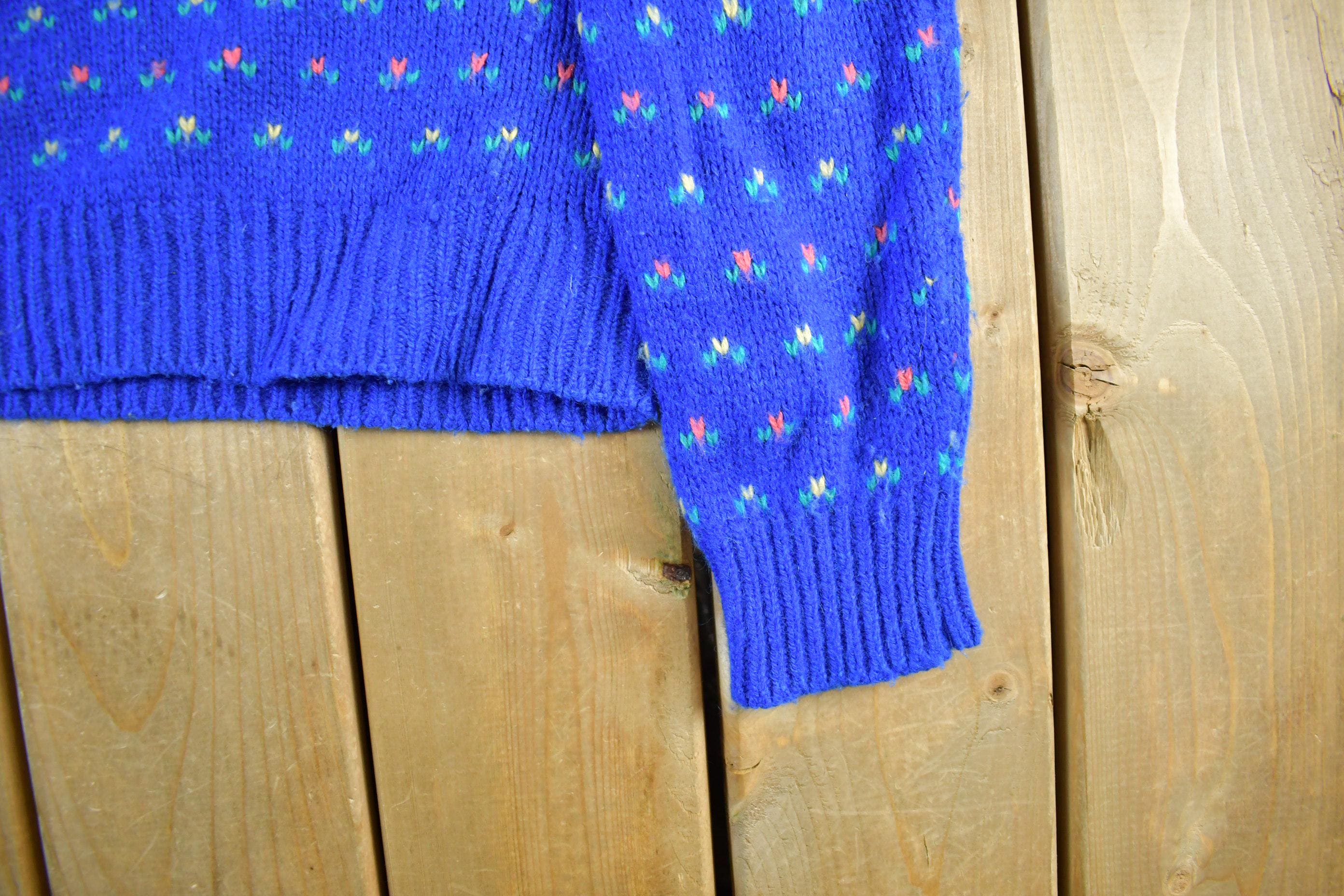 Vintage 1990s Ashley Wool Floral Knit Crewneck Sweater Women's S-M
