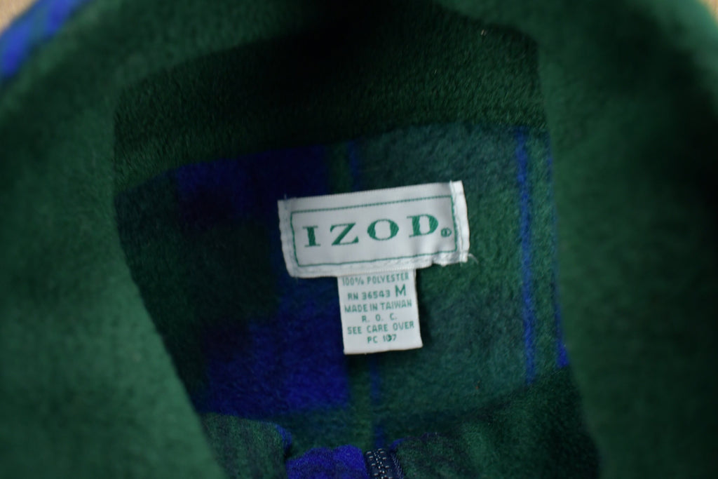 Vintage 1990s IZOD Quarter Zip Plaid Fleece Sweater