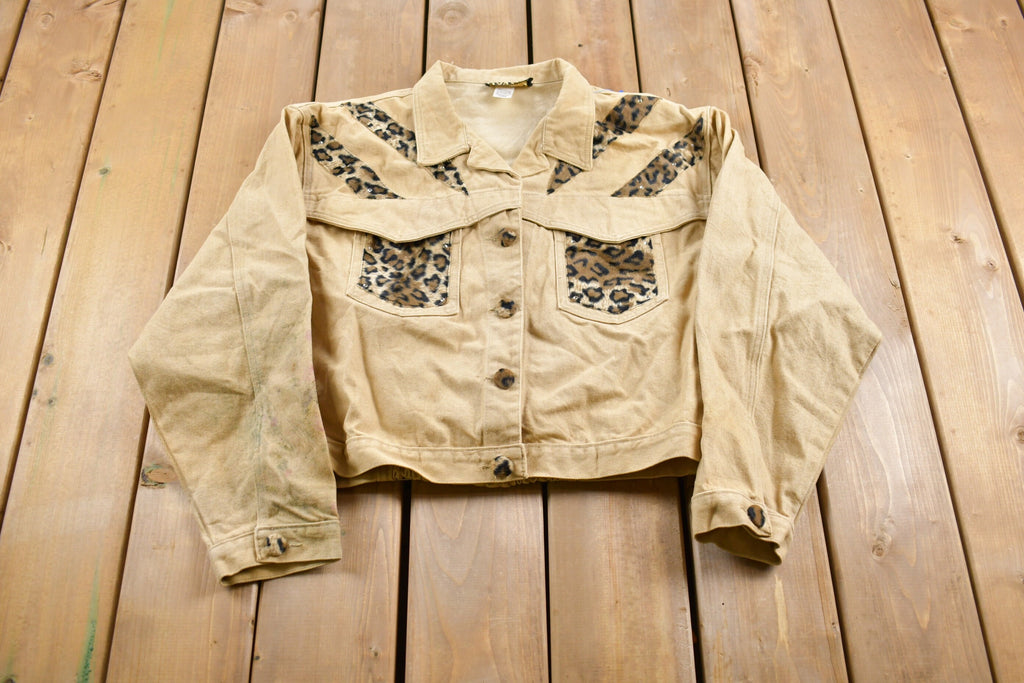 Vintage 1990s Ivana Cheetah Print Denim Jean Jacket