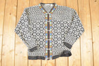 Vintage 1980s Northern Isles Metal Clasp Abstract Knit Cardigan Sweater Women's S