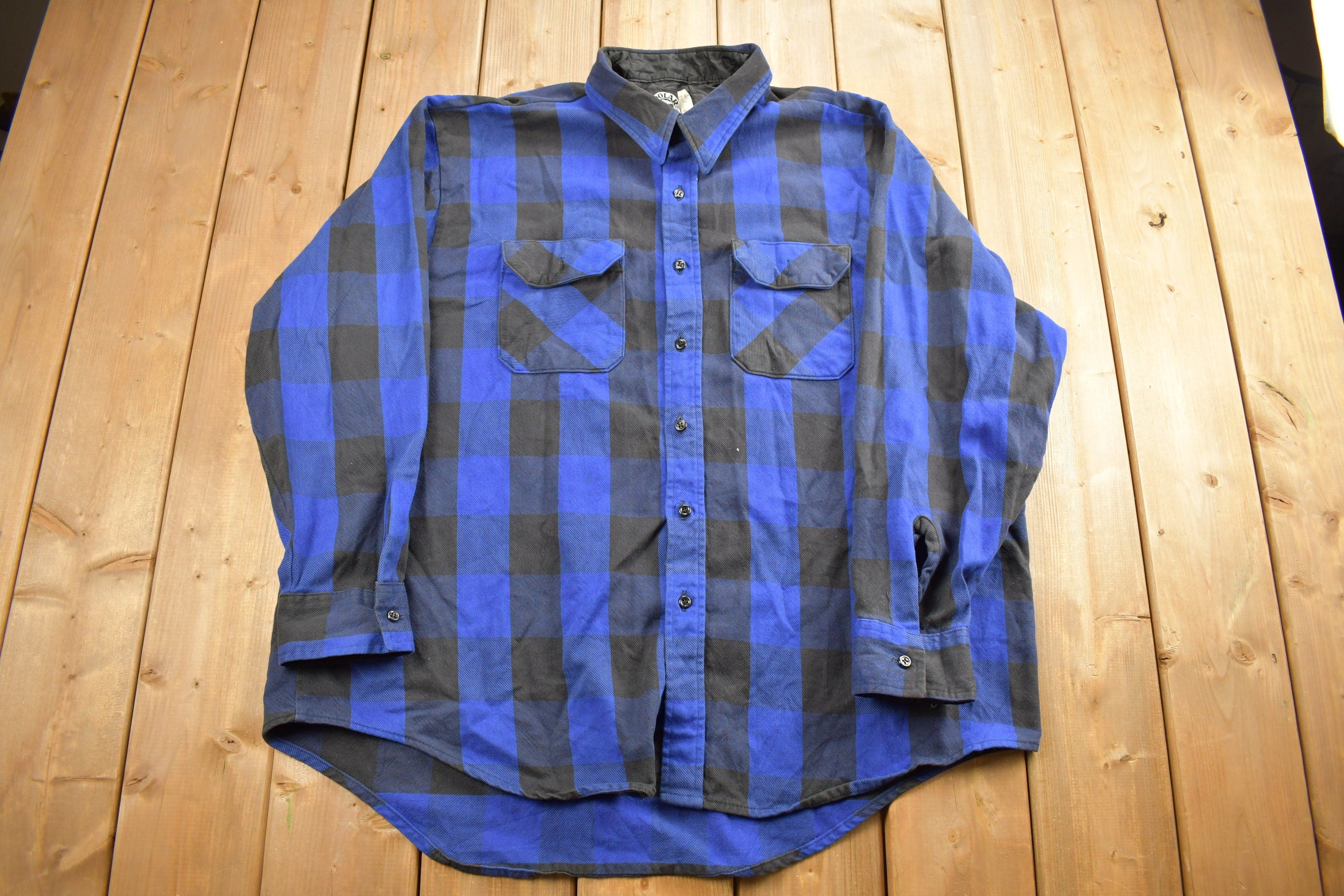 Vintage 1990s Blue And Black Plaid Flannel Button Up Shirt