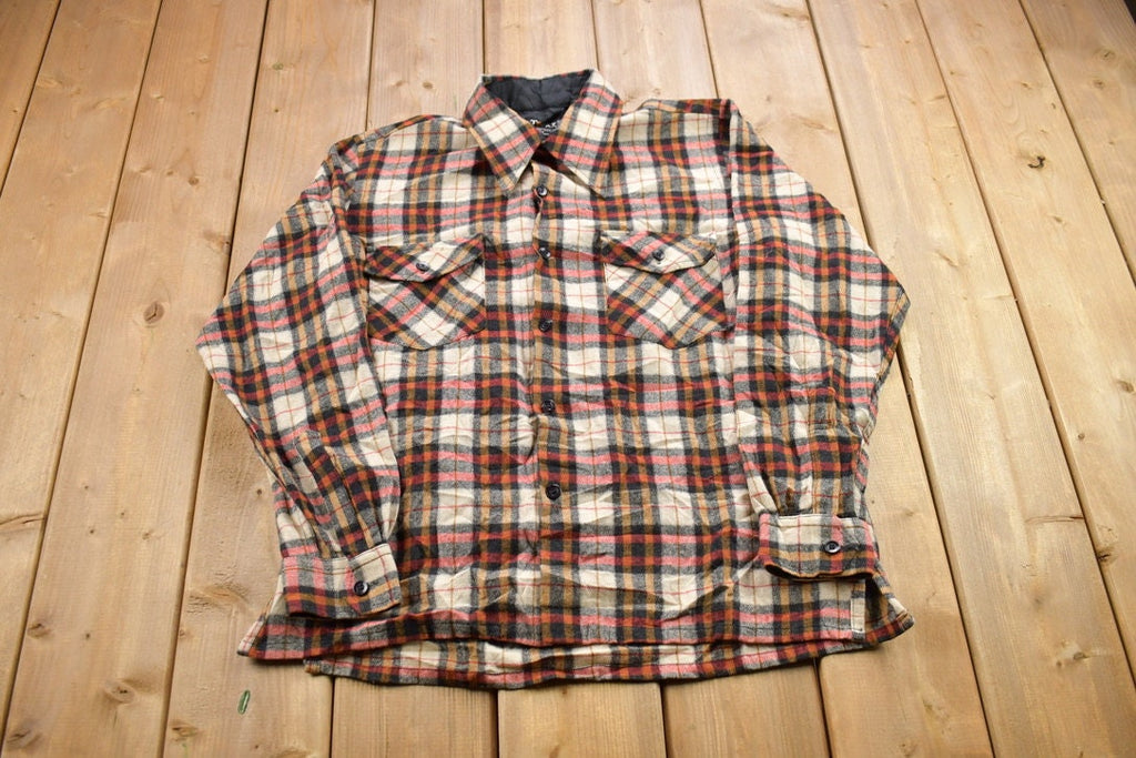 Vintage 1990s Topaz Plaid Wool Flannel Button Up Shirt