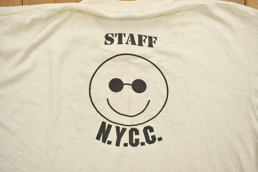 Vintage 1990s NYCC Staff Graphic T-Shirt / Streetwear / Retro Style / Single Stitch / Made In USA / 90s Graphic Tee / Smiley Face / NYC