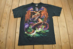 Vintage 1999 Deadstock Liquid Blue Dragon Wizard Big Graphic T-Shirt