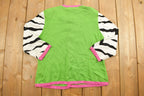 Vintage 1990s Striped Animal Graphic Knit Cardigan Sweater