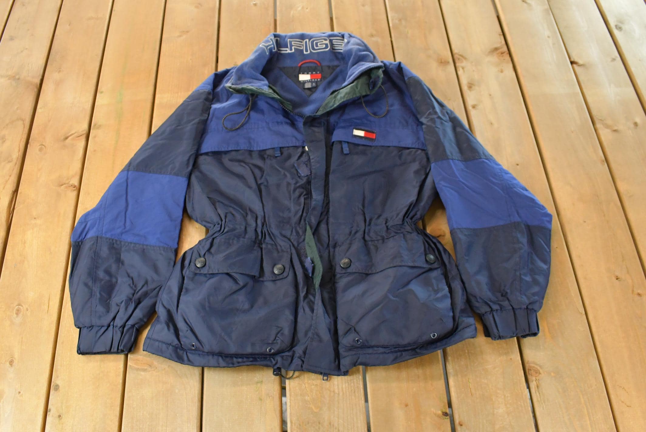 Vintage 1990s Tommy Hilfiger Full Zip Windbreaker Jacket Women's M  Embroidered  Streetwear  Vintage Tommy  90s Tommy  Cinched Waist