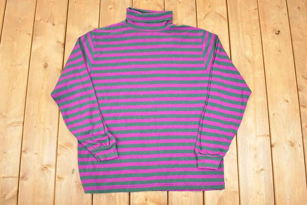 Vintage 1990s Trend Basics Striped Turtleneck Sweatshirt Mens L