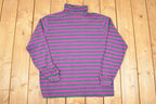 Vintage 1990s Trend Basics Striped Turtleneck Sweatshirt Mens L