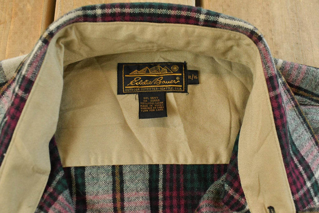 Vintage 1980s Eddie Bauer Wool Flannel Button Up Shirt Men's XL /