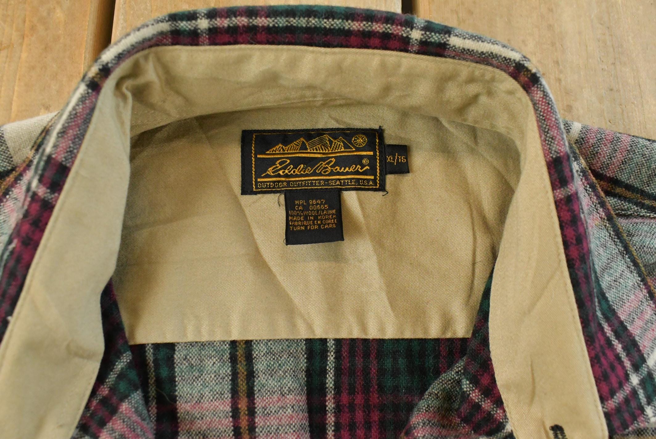 Vintage 1980s Eddie Bauer Wool Flannel Button Up Shirt Men's XL /