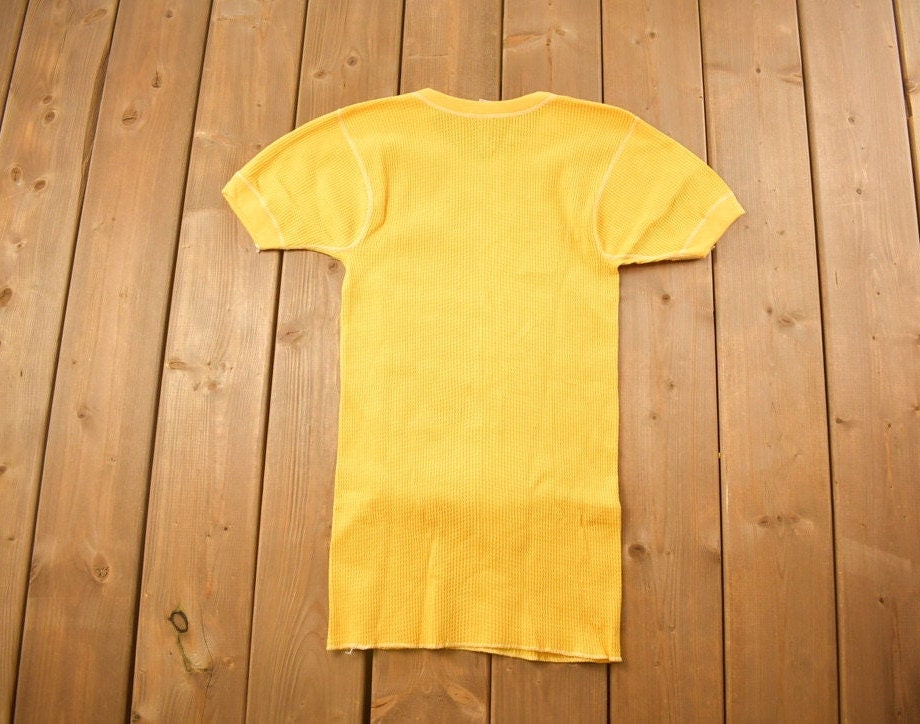 Vintage 1970s Deadstock Atlantic Sanfor Knit Thermal Yellow T Shirt