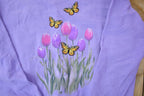 Vintage 1990s Top Stitch By Morning Sun Butterfly And Flowers Cute Double Collar Crew Neck Sweater