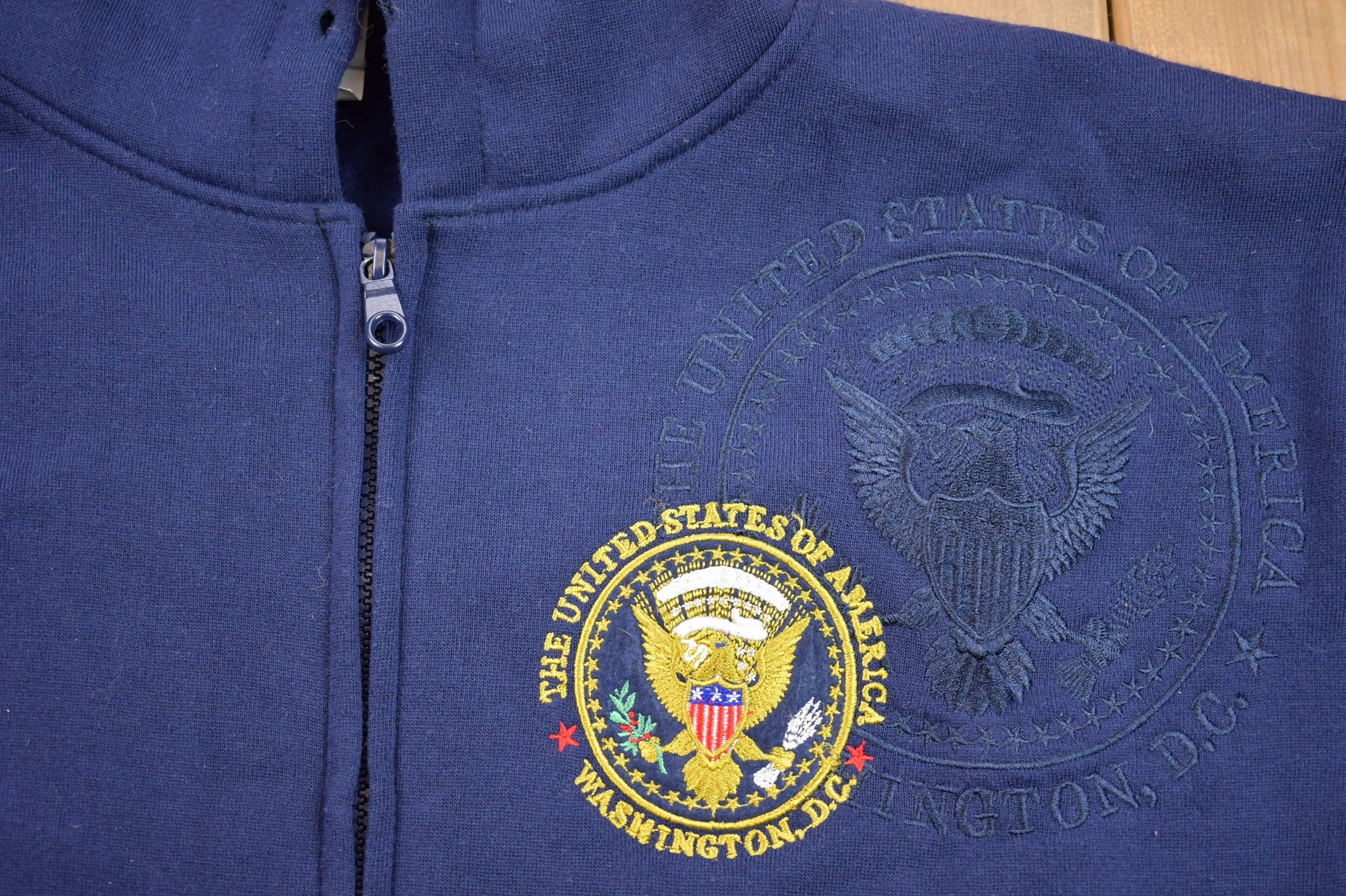 Vintage 90's USA Embroidered Graphic / 90s Hoodie / Vintage Sweater / Full Zip / 80s / 90s / Athletic Pull Over / Washington DC