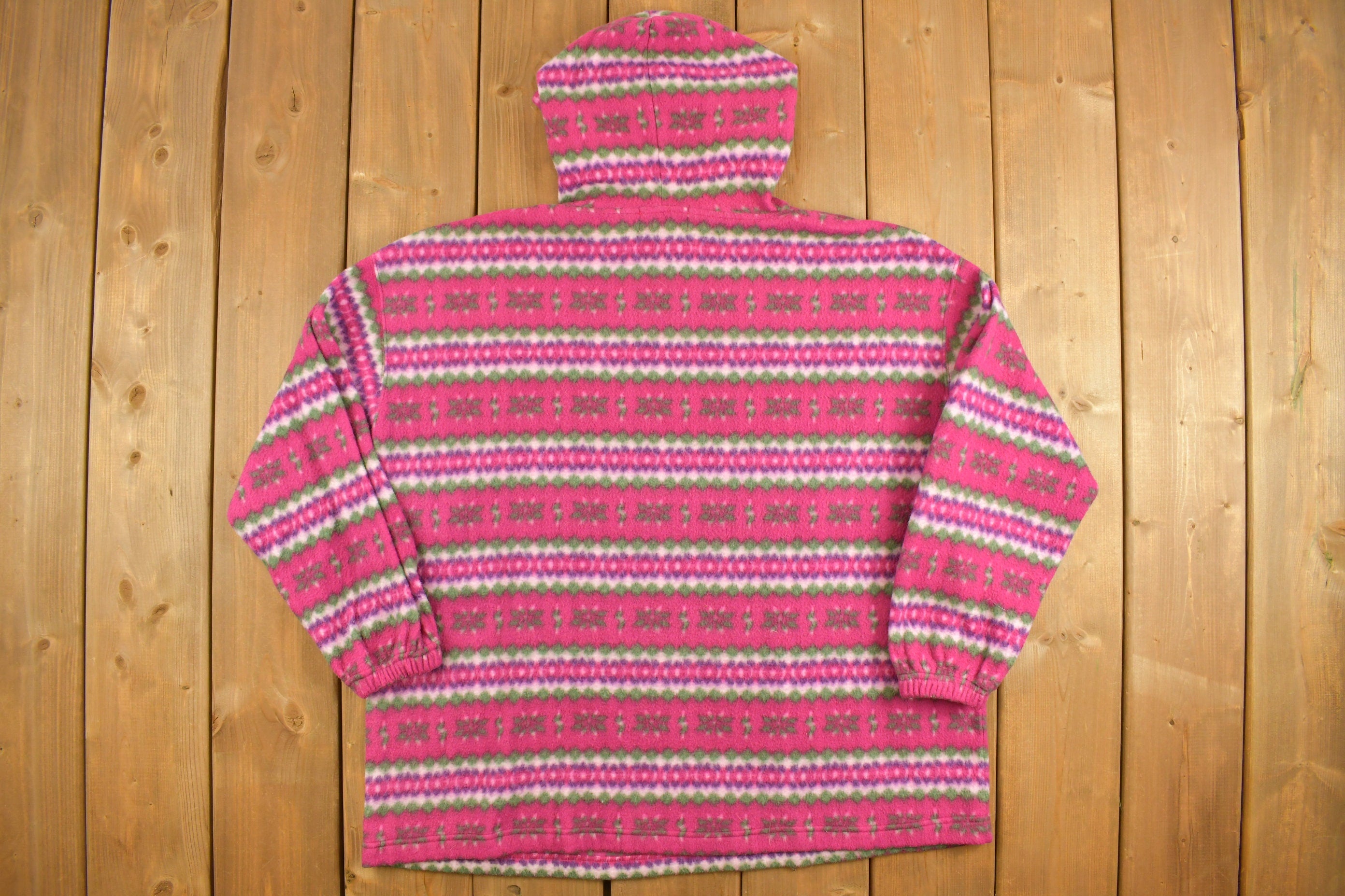 Vintage 1990s Striped Pattern Fleece Hoodie