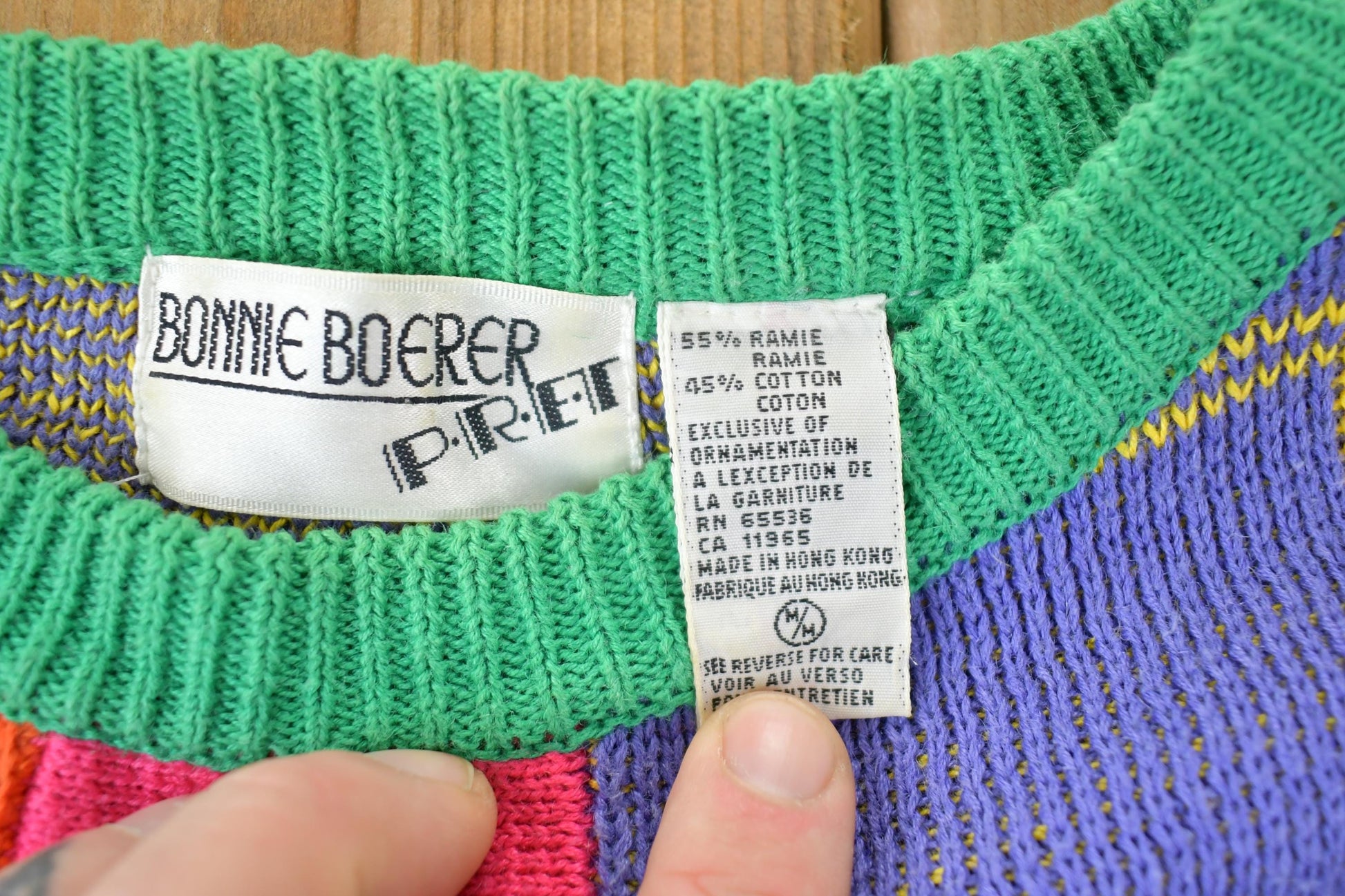 Vintage 1990s Bonnie Boerer PRET Knit Crewneck Colour Block Sweater
