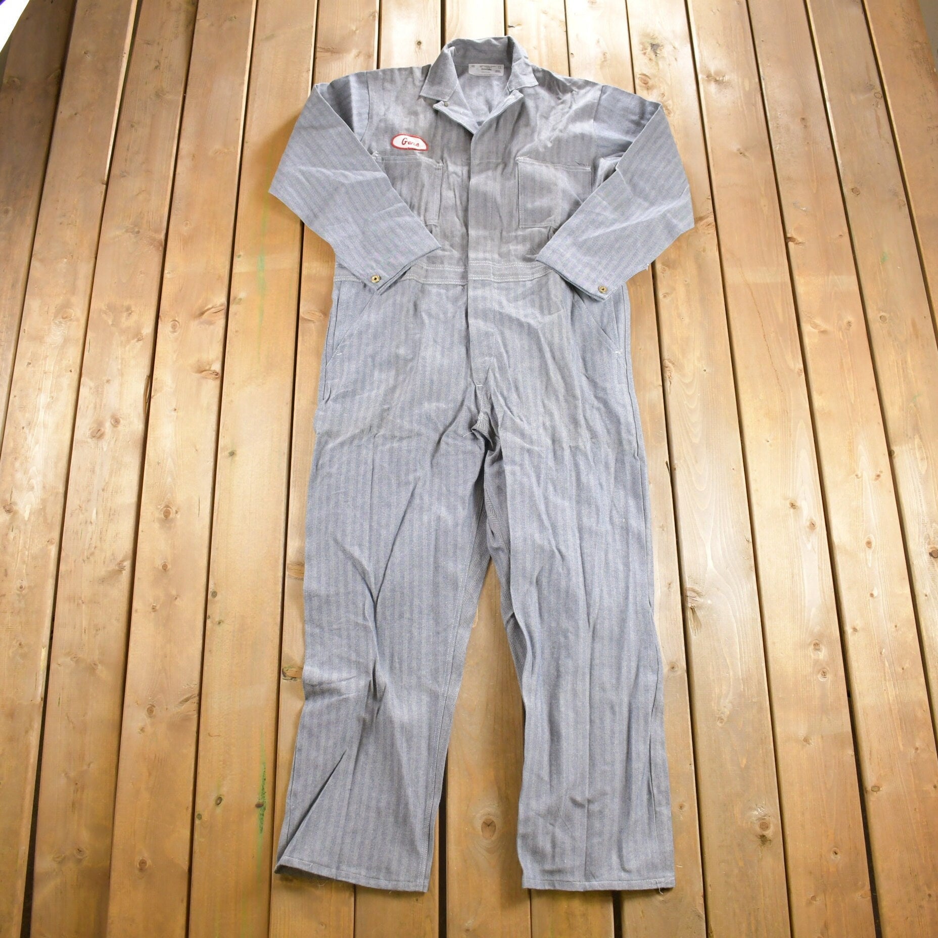 Vintage 1980s Stonecutter Universal Overall Herringbone Jumpsuit / Vintage Coveralls / Hickory Stripe Denim / Distressed Workwear /