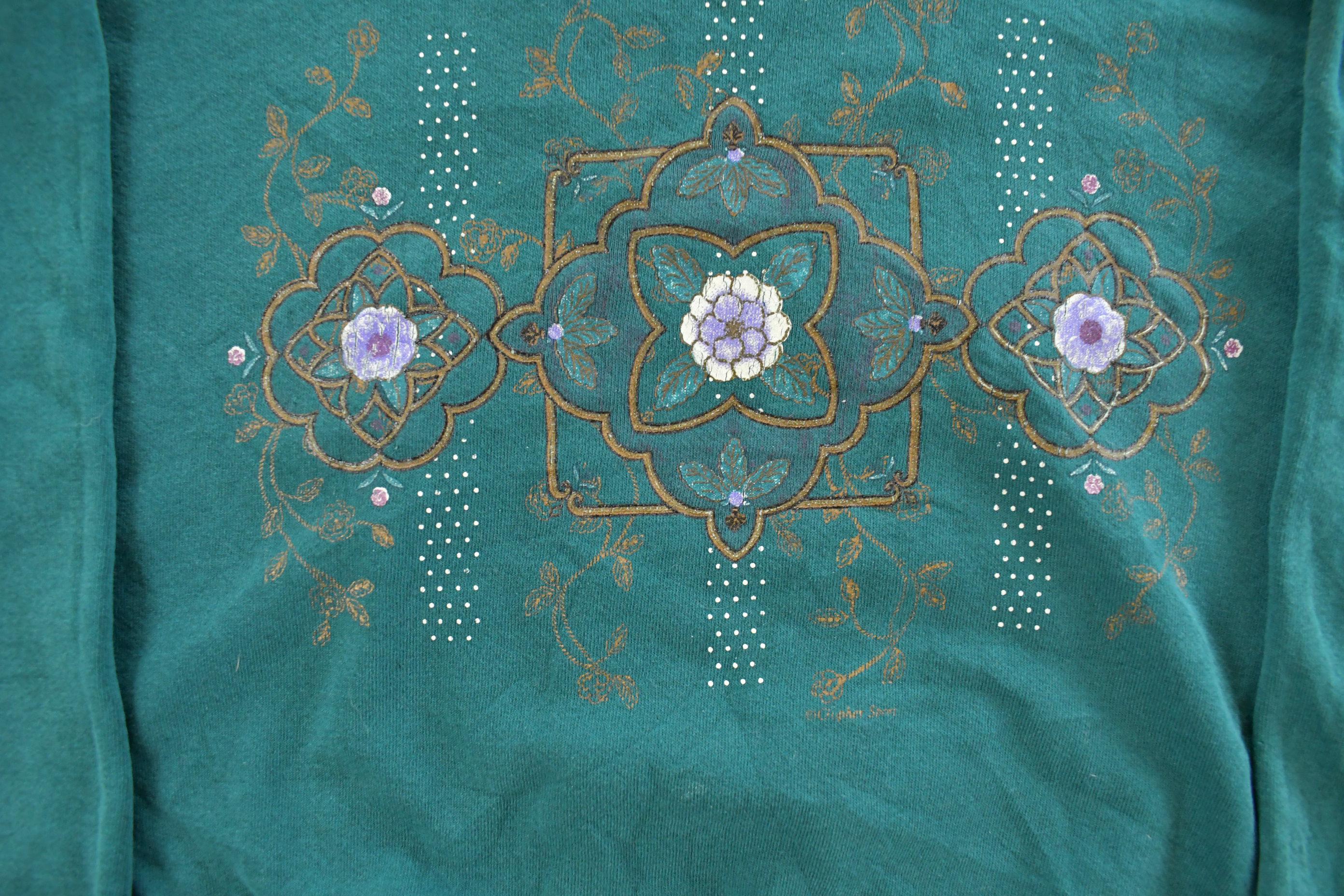 Vintage 1990s Floral Turtleneck Graphic Crewneck Sweatshirt Womens Large