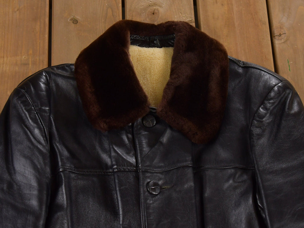 Vintage 1980s Leather Sheep Skin Shearling Coat