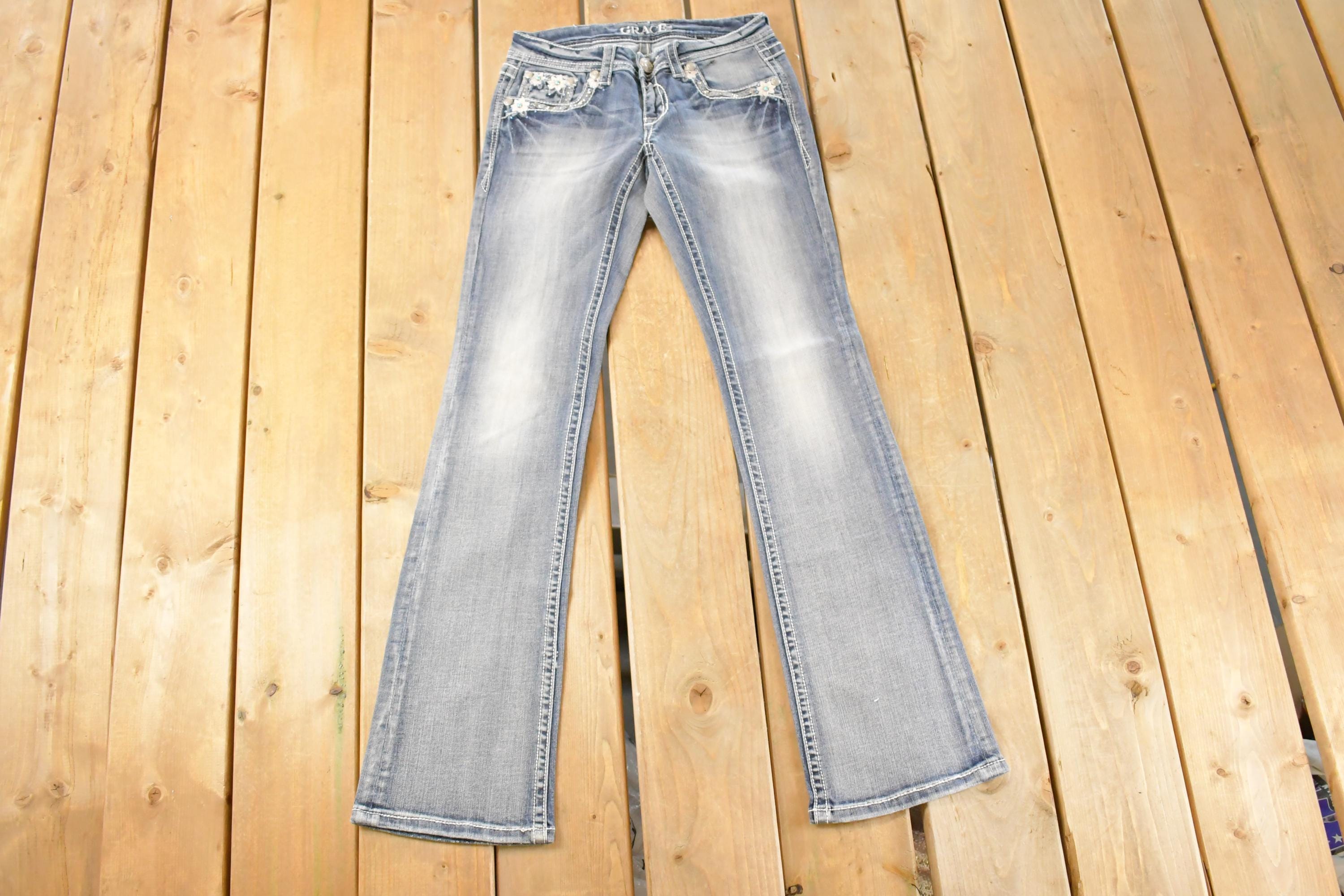 Vintage Deadstock Y2K Grace In LA Bedazzled Bootcut Low Rise Jeans Women's Size 26 x 32