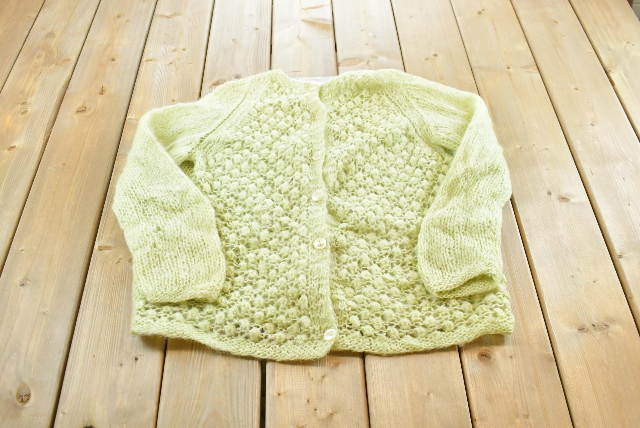 Vintage 1960s Hand Knit in Italy Button Up Cardigan Sweater Womens L