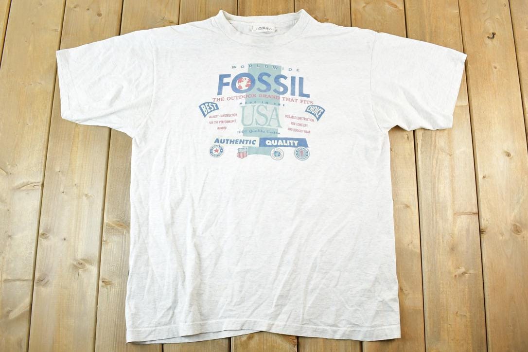 Vintage 1990s Fossil USA Worldwide Souvenir T-Shirt Mens L