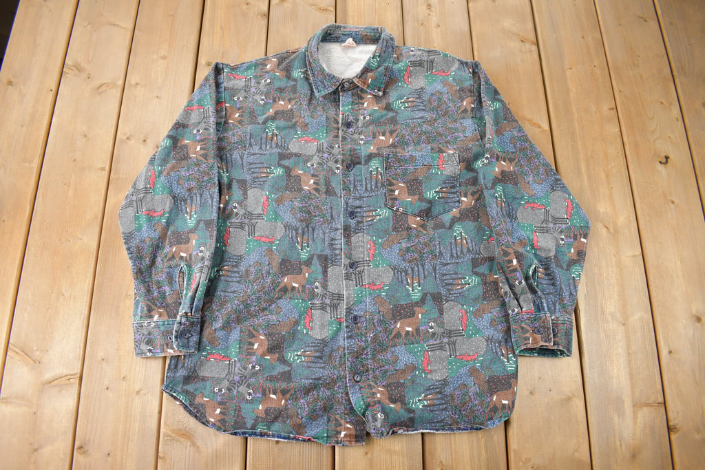 Vintage 1990s Canadian Animal & Wilderness All Over Print Graphic Button Up Shirt Size L
