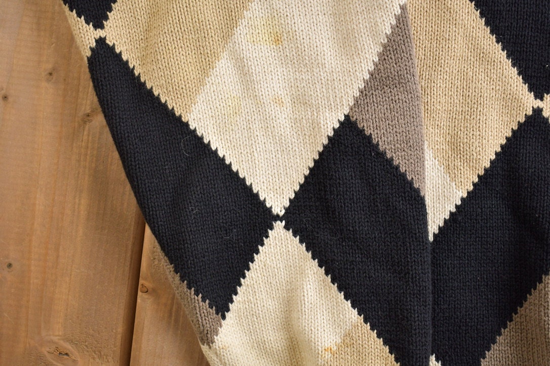 Vintage 1990s Croft And Barrow Knitted Argyle Crewneck Sweater
